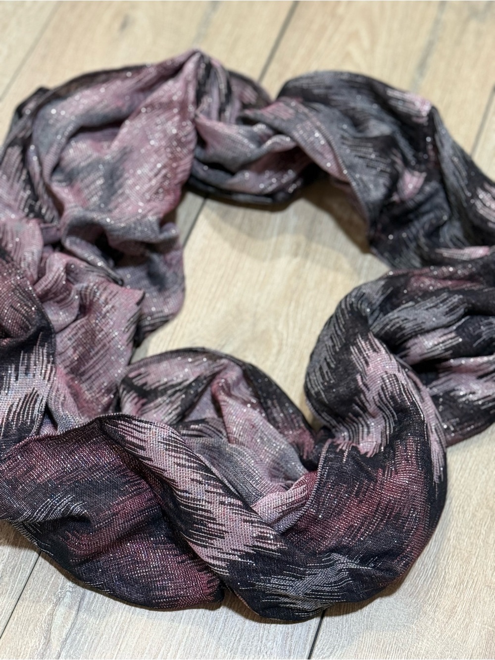 APT. 9 Metallic Chevron Infinity Scarf Wrap Pink Black Gray Shimmer - Picture 4 of 15